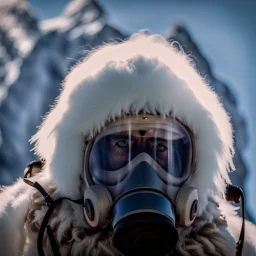 Yeti in an elastomeric respirator, Kananaskis Country