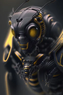Black and dark color cyborg full bee,8k,sharp focus,hyper realistic, sony 50mm