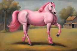 a pink horse like a 19th painting