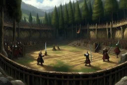 fantasy medieval duelling place into the woods