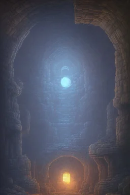 abstract, Moon like lamp in a dwarven mine underground, dungeon
