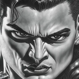 Sincity comic, a vampire punch. Closeup.