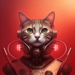 cat cyberpunk, intricate detailed, darkred tones,