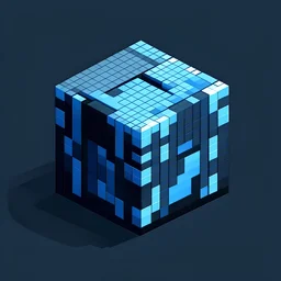 a cube of power, high quality, retro pixel art, shades of sky blue and dark grey