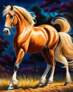 Disney Pixar drawing of a palomino horse, ultra quality, hyper detailed, contrasting colors, incredible colors, incredible artwork, maximalist