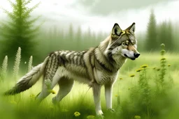 rysunek realizm Bieszczady łąka wiosna wilk