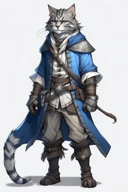 tall male grey and blue Norwegian forest cat tabaxi pirate rogue dnd