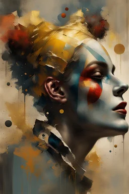 Digital Art of merry harlequin embodying the essence of merriment in a , minimalist approach, influenced by Luis Miranda, Jeremy Mann, Jeffrey Catherine Jones, blends conceptual art with elements of painting and illustration, somber tones, fragmented souls, shadow play, diffuse textures, abstract forms, digital painting, high conceptuality, palette inspired by Jeffrey Catherine Jones, golden ratio composition, fine detail, cinematic lighting.