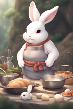 Cute chubby bunny floppy ears adventurer dnd cooking art realism