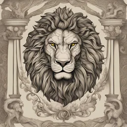 Símbolos de um reino representado por um leão, um leão mitológica em um semblante
