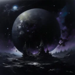 A purplish black shadow moon empire in outer space painted by Cai Jia