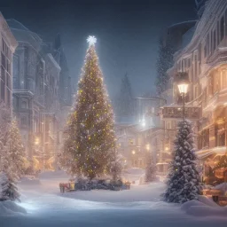 foto realistic winter city with a illuminated christmas tree in the night