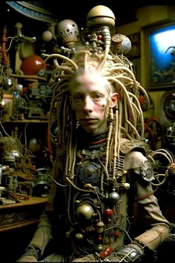 photo by tim walker : loan-blend human-alien biomorphic-animals squid indefinite head extreme wide shot head to toe portrait of weird krofft pufnstuff puppet voodoo cutie doll made of straw human nervous systems, renaissance faire alex grey hyper detailed michael cheval with a playful expression made out of mechanical parts and robot arms; cyborg details, unusual and obscure photograph by františek vobecký of a surreal scene of ghastly men, pop art, clive barker style, 300mm f/.8, raw cinematic