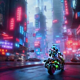 akira motorcycle, cyberpunk, cyberpunk city, anti alising, ray tracing, image with movement, perspective scenary, neon ilumination, epic, cinematic light, lens 100 mm, 16:9, high resolution, 8k