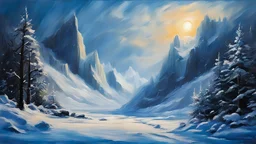 acrylic illustration, acrylic paint, oily sketch, (masterpiece), a landscape of New York frozen, new ice age, dim light, snow , ice, below zero, fantasy, everything is frozen,