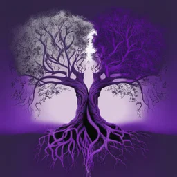 two trees with roots connected purple