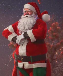 wide angle shot of the santa claus, red and green armor with emissive energy flowing in the chest, mystical geometric patterned textures, intricate, highly detailed