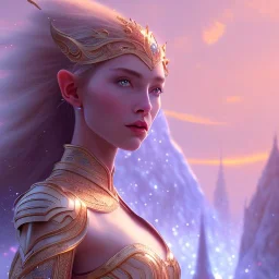 landscape, city of the elves, beautiful single woman,rose, gold, very blue sky, crystal domes, glistening oiled shiny, intricate, Exquisite details and textures, highly detailed, digital painting, artstation, concept art, sharp focus, nature background, illustration, 8k, by stability ai, nvidia