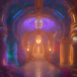 A luminous and magical portal of colorful lights between two dimensions and different worlds, Peter Merbacher, Thomas Kincaid and Raphael Lacoste, masterpiece, illustration, many details, small details, complex, popular in art station, painting with details and full H components D, 4K, 8K, 16K