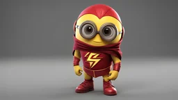 a minion dressed as the flash from marvel Fused as one, Full Body, (Smile), Unreal Engine, Marvel Comics. time-lapse, cinematic background,1 character,no mask,body minion,smile,cute,backgroun lighting