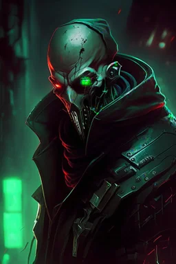 Pyke from league of legends in black cyberpunk style