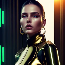 hyperrealistic and detailed full-length portrait of gorgeous woman| black combat uniform| in dark neon alley| ((cyberpunk))| full body shot| photorealistic| sharp focus| digital art| concept art| by Vittorio Matteo Corcos and Albert Lynch| in [poolsuite style]