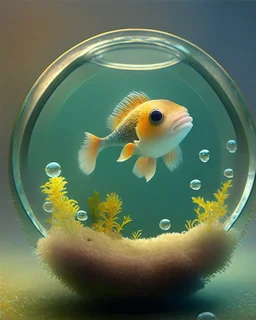 A cute little dolhin in a small circular fish tank.