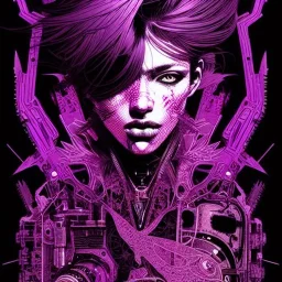 beautiful punk girl, hyper detailed, hyperdetailed, intricately detailed, illustration by <kilian eng> <Yoji Shinkawa>, purple tones,