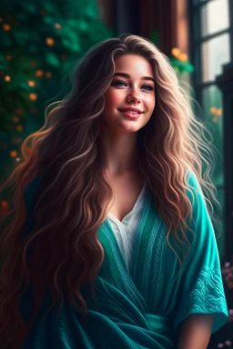 FRealistic digital art, full body portrait, ethereal, mature, full body,beautiful and attractive young Norwegian, cute nose, brown hair and white hair, long wavy braided hair, full lips, sweet smile, light natural makeup, Nordic patterns, long wavy hair, malachite colored eyes, digital art, masterpiece, April, Summer Fashion, smooth soft skin, curly hair, detailed eyes, detailed face, looking into camera, intricate, summer outfit, pink, back lighting, realistic concept art, digital painting, 3D