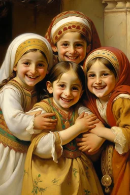 oriental arabic childeren higging ech other smiling painting neoclassism