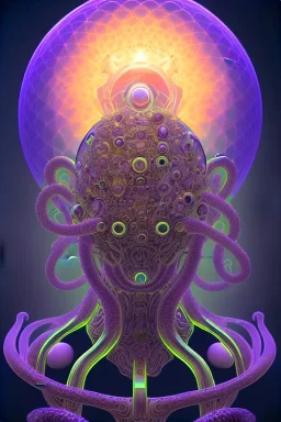 Spiritual sphere with Tentacles over human Head creating reality around, wrapping Tentacles around Human, Dimethyltryptamine