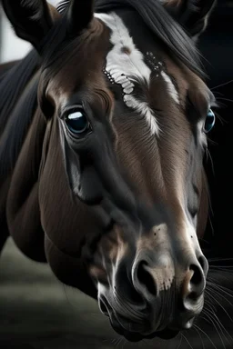 Horse with photo-realistic eyes, scary