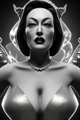 Joan Crawford as evil queen in black leather, busty, cleavage, dominatrix, curvy, angry, stern look. unreal 5, octane render, cinema4d, dynamic lighting, dramatic lighting, 4k, redshift render, highly detailed, hyper realistic,anthropomorphic