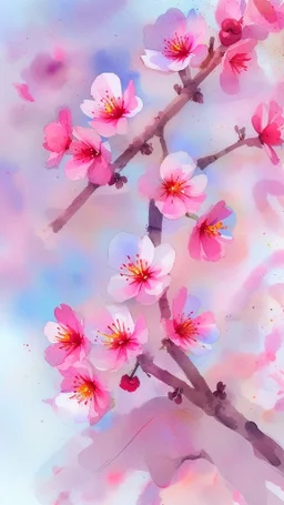 Blooming cherry flowers, watercolor, watercolor painting, beautiful flowers, spring, beautiful painting, sky