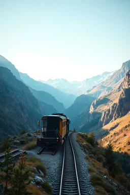 A train truck in stunning mountain landscape, mountain gorge, bright color palette, high detail, perfect composition, gcinematic shot, intricate details, hyperdetail.the train collide with the anther train