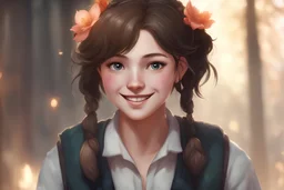 can you make a 20 year old female character who is lost confused but happy, is an artist and is very sweet
