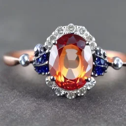 ring with peach sapphire, fine jewelry, delicate, stunning, photorealistic