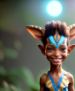 Neytiri toddler, smile, full body, dramatic lighting, hyper realistic