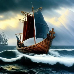 portrait of 'Viking Ship on rough seas',snow,vikings,ancient armor,painting by Earl Norem, simon Bisley,frazetta evan lee, Vallejo,kelly oil on canvas, cinematic composition, extreme detail,fit full head inside picture,8k