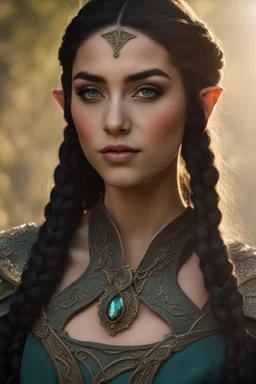 beautiful elven girl, with long black braid, dressed in diplomatic attire