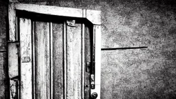 unhinged door, anime, monochrome, black background, ink, simple, maximum quality, broken hinge, barely functioning, why is it still being used it's a health hazard