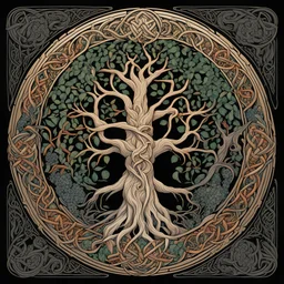 celtic tree of life I centered | symmetrical | key visual | intricate | highly detailed | iconic | precise lineart | bright bold colors | comprehensive cinematic | alphonse mucha style illustration I very high resolution | sharp focus | poster | no watermarks I plain black background