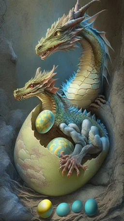 dragon with baby and eggs