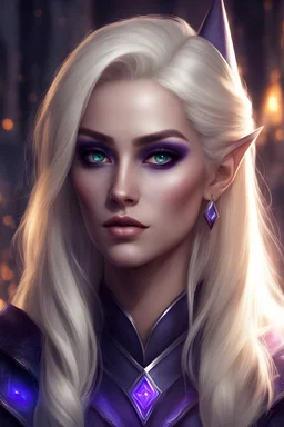 masterpiece, expressive eyes, perfect face, small ears, female drow wizard, blonde hair, 4k
