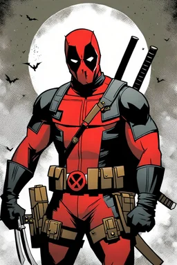 Deadpool in the style of Mike Mignola