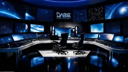 photo from a producer's chair in a futuristic studio with many monitors and one windows to the deep space,, the inscription capture word text on the back of the chair "Barbi", Professional photography, bokeh, natural lighting, canon lens, shot on dslr 64 megapixels sharp focus , blue-white lights