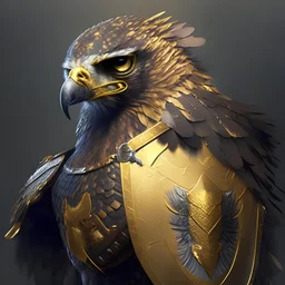 badass hawk wearing a gold shield