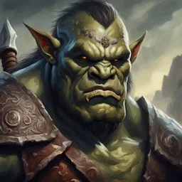 A Mighty Orc whom is a determined warrior living by the code, in ornate oil painting art style