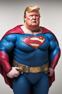 morbidly obese superman with donald trump's head and his belly hanging out