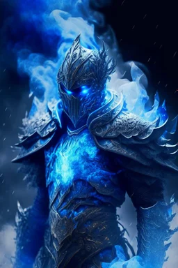 blue smoke in a shape of humanoid and a colour of a storm wearing a scalemail armor